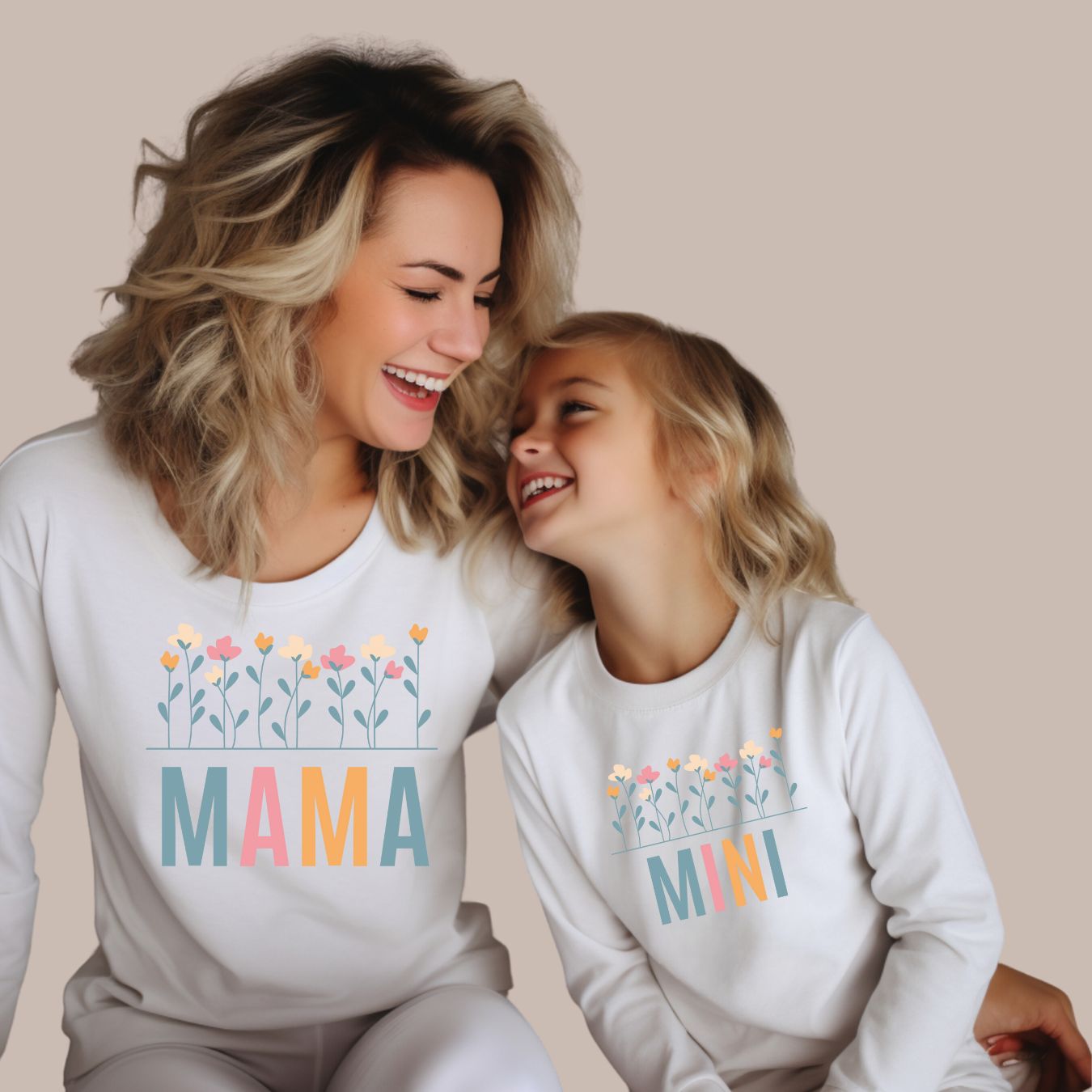 Mama And Mini With Flowers Long Sleeve T-Shirts (Set of 2)