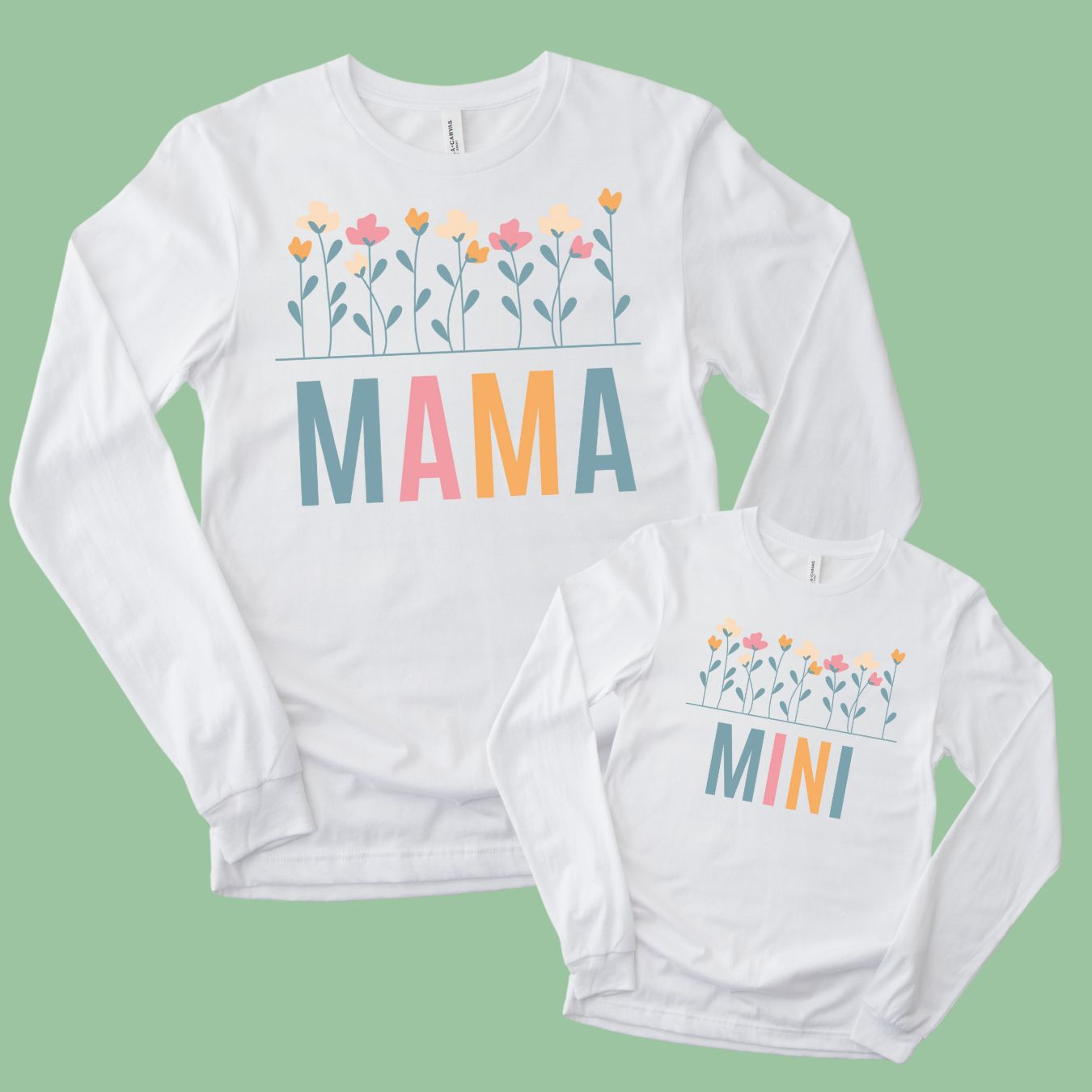 Mama And Mini With Flowers Long Sleeve T-Shirts (Set of 2)