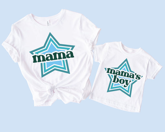 Mama and Mama's Boy Blue Star T-Shirts (Set of 2)