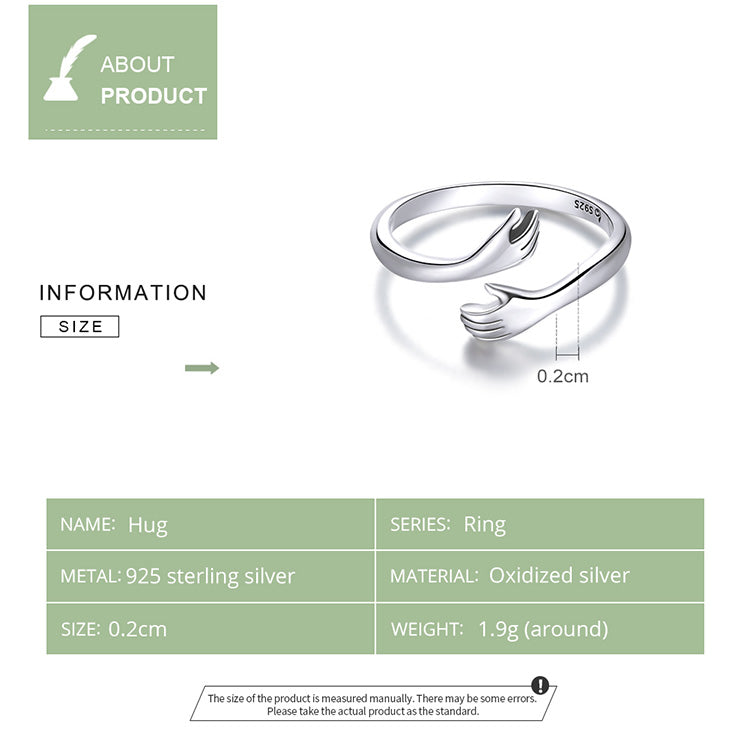 Loving Embrace: 925 Sterling Silver Adjustable Hug Ring