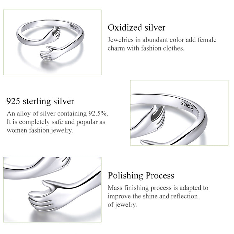 Loving Embrace: 925 Sterling Silver Adjustable Hug Ring