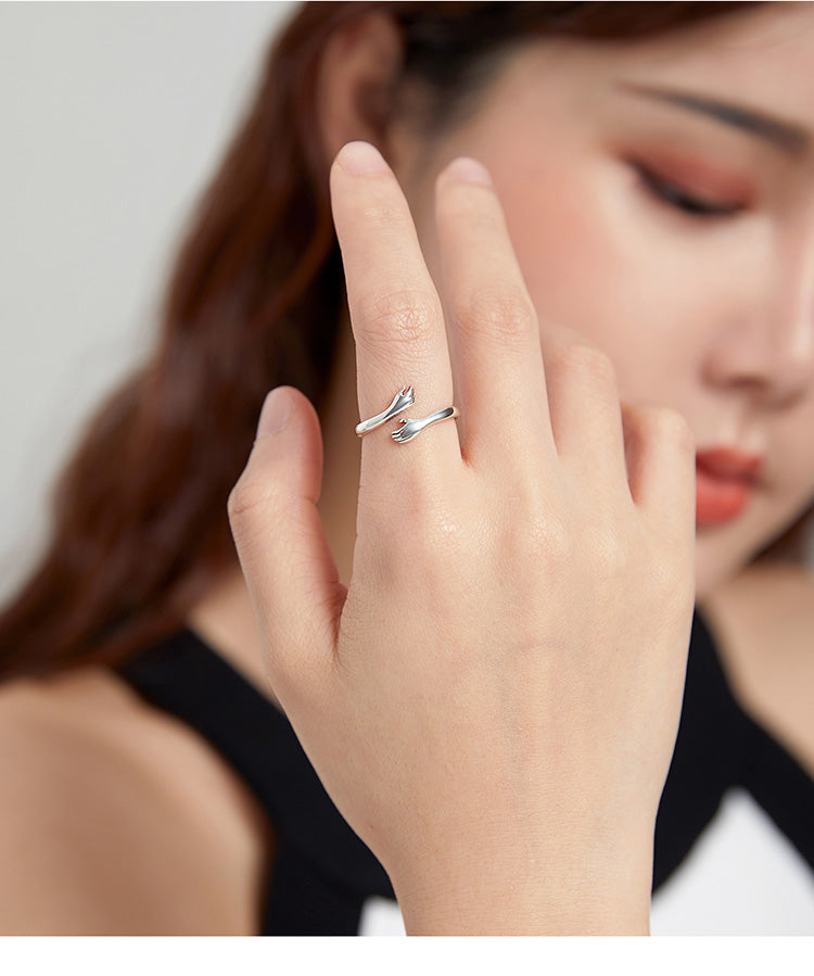 Loving Embrace: 925 Sterling Silver Adjustable Hug Ring