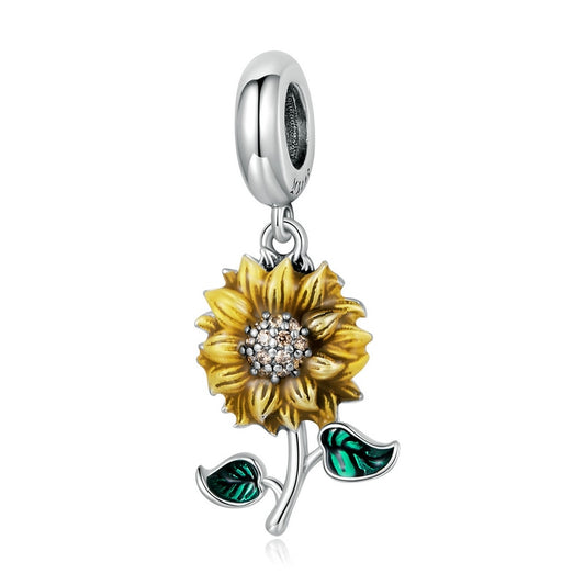 Vintage Sunflower Charm - 925 Sterling Silver