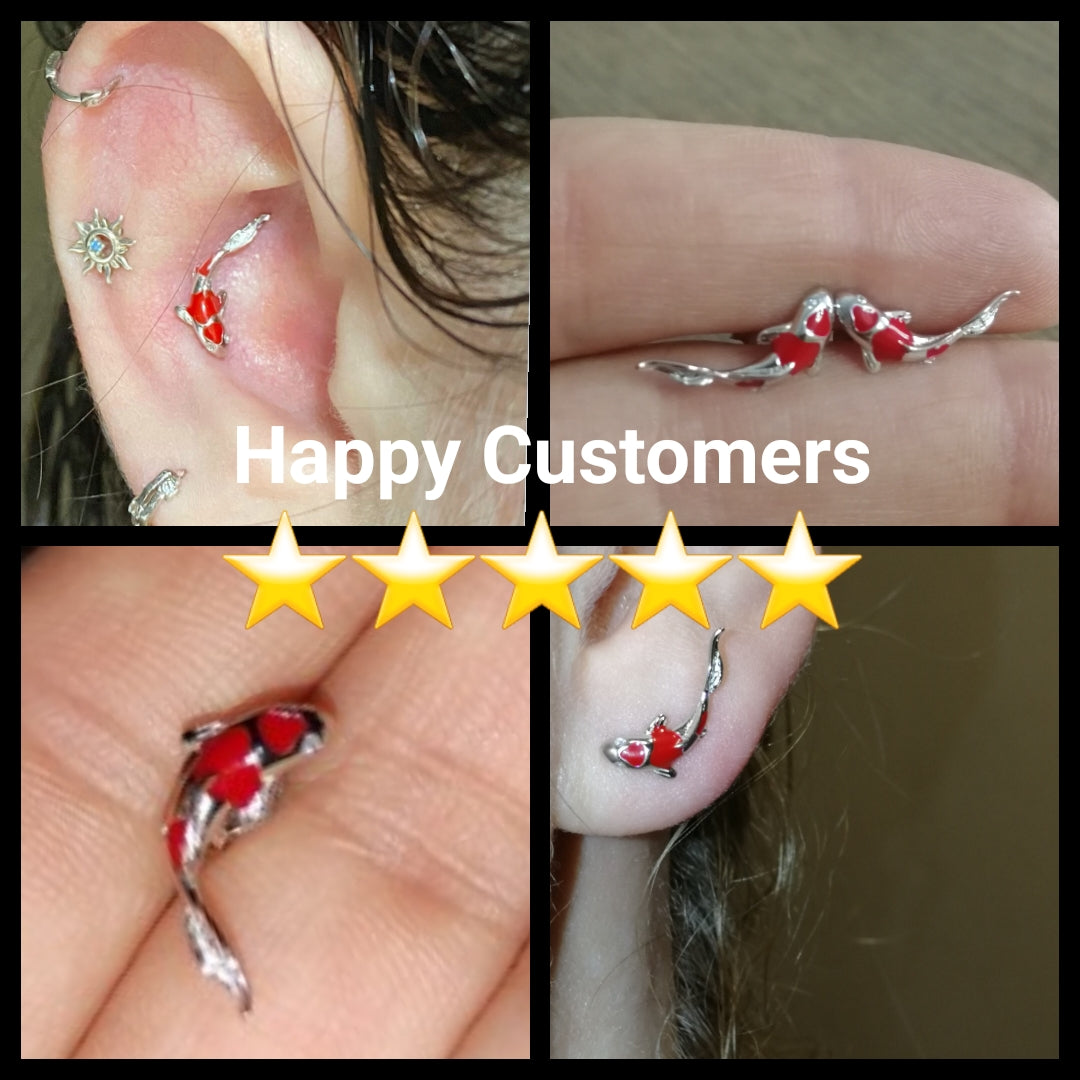 Lucky Koi: 925 Silver Red Stud Earrings