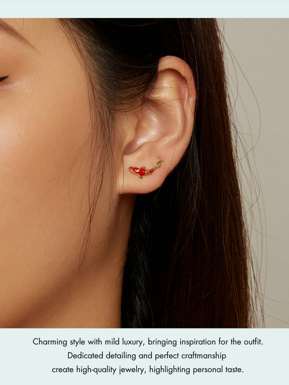 Lucky Koi: 925 Silver Red Stud Earrings