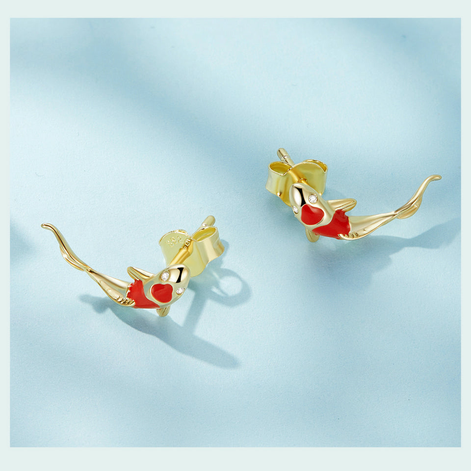 Lucky Koi: 925 Silver Red Stud Earrings