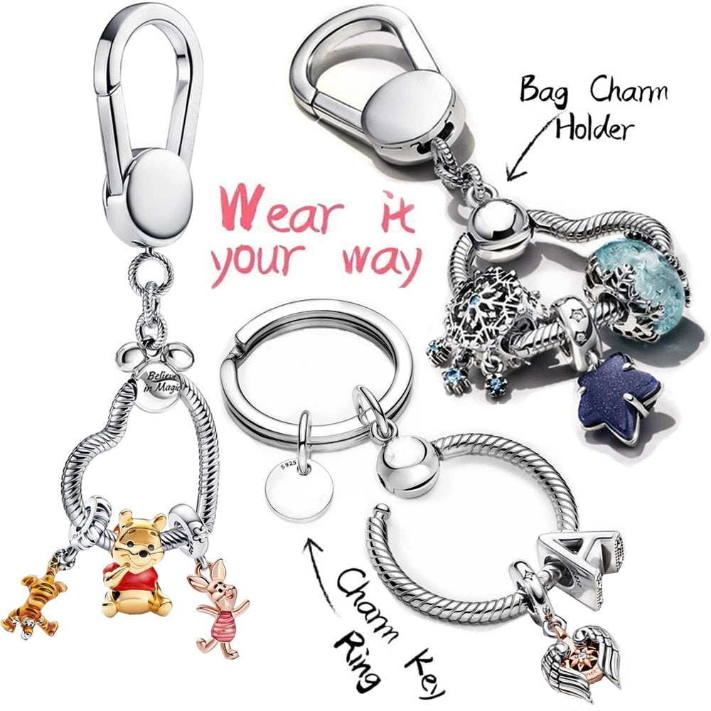 Keychain for Charms and  Bag Charm Holder - 925 Sterling Silver